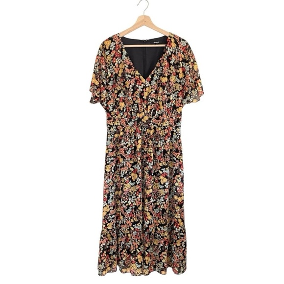 Madewell Dolman Sleeve Ruffle Hem Midi Dress Flower Garden Multicolor 10 Large - Picture 5 of 15